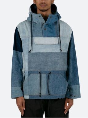 MNML Patchwork Denim Pullover Hoodie with Gunmetal hardware size XL